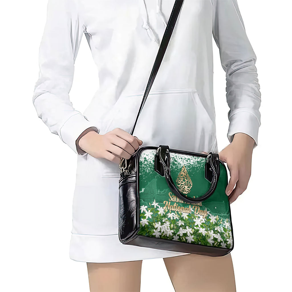 Saudi Arabia National Day Shoulder Handbag White Jasmine Arabic Calligraphy Cultural Pride