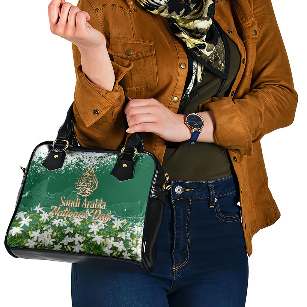 Saudi Arabia National Day Shoulder Handbag White Jasmine Arabic Calligraphy Cultural Pride