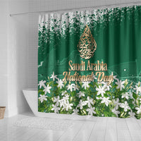 Saudi Arabia National Day Shower Curtain White Jasmine Arabic Calligraphy Cultural Pride