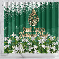 Saudi Arabia National Day Shower Curtain White Jasmine Arabic Calligraphy Cultural Pride