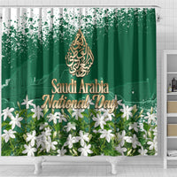 Saudi Arabia National Day Shower Curtain White Jasmine Arabic Calligraphy Cultural Pride