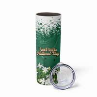 Saudi Arabia National Day Skinny Tumbler White Jasmine Arabic Calligraphy Cultural Pride