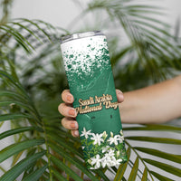 Saudi Arabia National Day Skinny Tumbler White Jasmine Arabic Calligraphy Cultural Pride