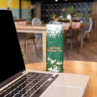 Saudi Arabia National Day Skinny Tumbler White Jasmine Arabic Calligraphy Cultural Pride