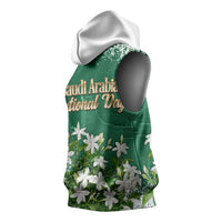 Saudi Arabia National Day Sleeveless Hoodie White Jasmine Arabic Calligraphy Cultural Pride