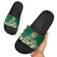 Saudi Arabia National Day Slide Sandals White Jasmine Arabic Calligraphy Cultural Pride