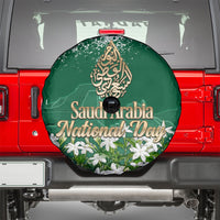 Saudi Arabia National Day Spare Tire Cover White Jasmine Arabic Calligraphy Cultural Pride