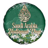 Saudi Arabia National Day Spare Tire Cover White Jasmine Arabic Calligraphy Cultural Pride