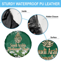 Saudi Arabia National Day Spare Tire Cover White Jasmine Arabic Calligraphy Cultural Pride