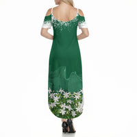 Saudi Arabia National Day Summer Maxi Dress White Jasmine Arabic Calligraphy Cultural Pride