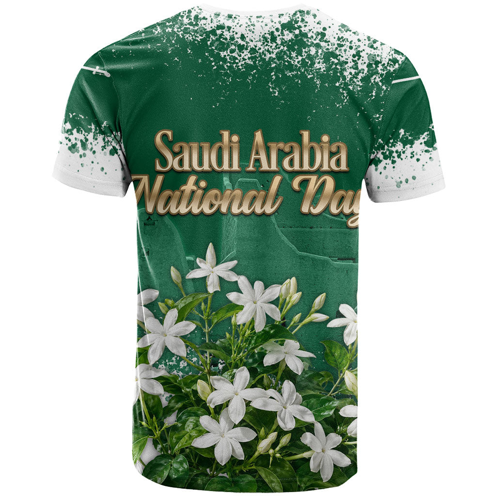 Saudi Arabia National Day T Shirt White Jasmine Arabic Calligraphy Cultural Pride