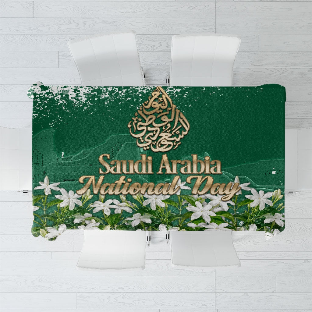 Saudi Arabia National Day Tablecloth White Jasmine Arabic Calligraphy Cultural Pride