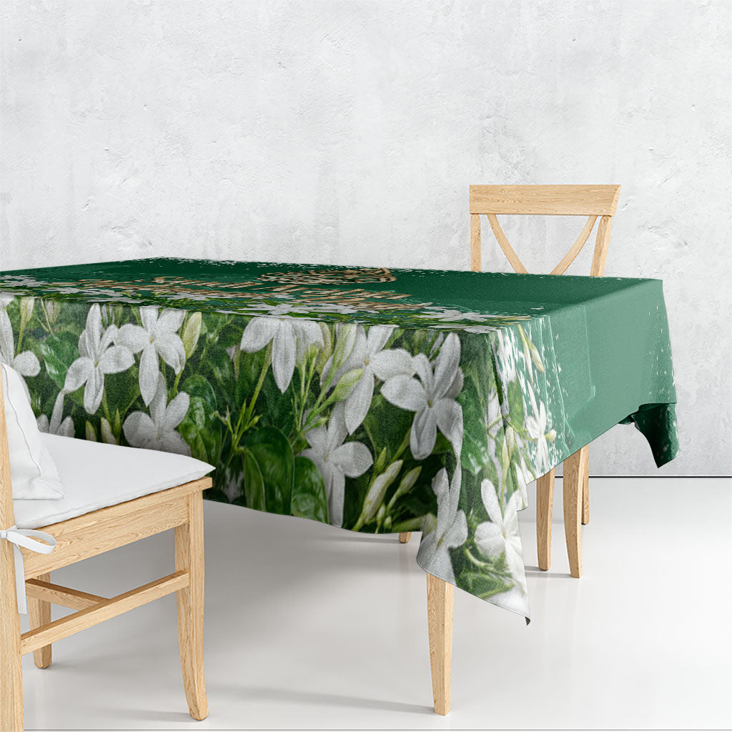 Saudi Arabia National Day Tablecloth White Jasmine Arabic Calligraphy Cultural Pride