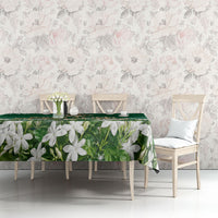 Saudi Arabia National Day Tablecloth White Jasmine Arabic Calligraphy Cultural Pride