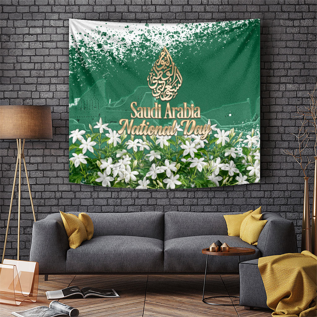 Saudi Arabia National Day Tapestry White Jasmine Arabic Calligraphy Cultural Pride