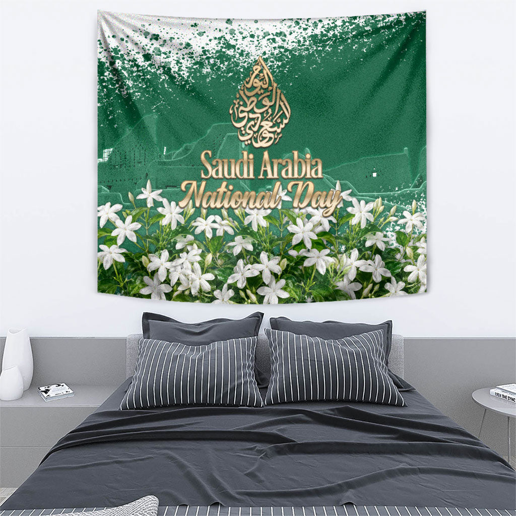 Saudi Arabia National Day Tapestry White Jasmine Arabic Calligraphy Cultural Pride