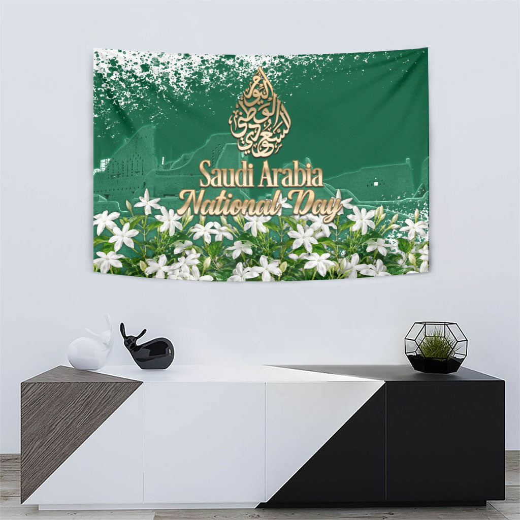 Saudi Arabia National Day Tapestry White Jasmine Arabic Calligraphy Cultural Pride