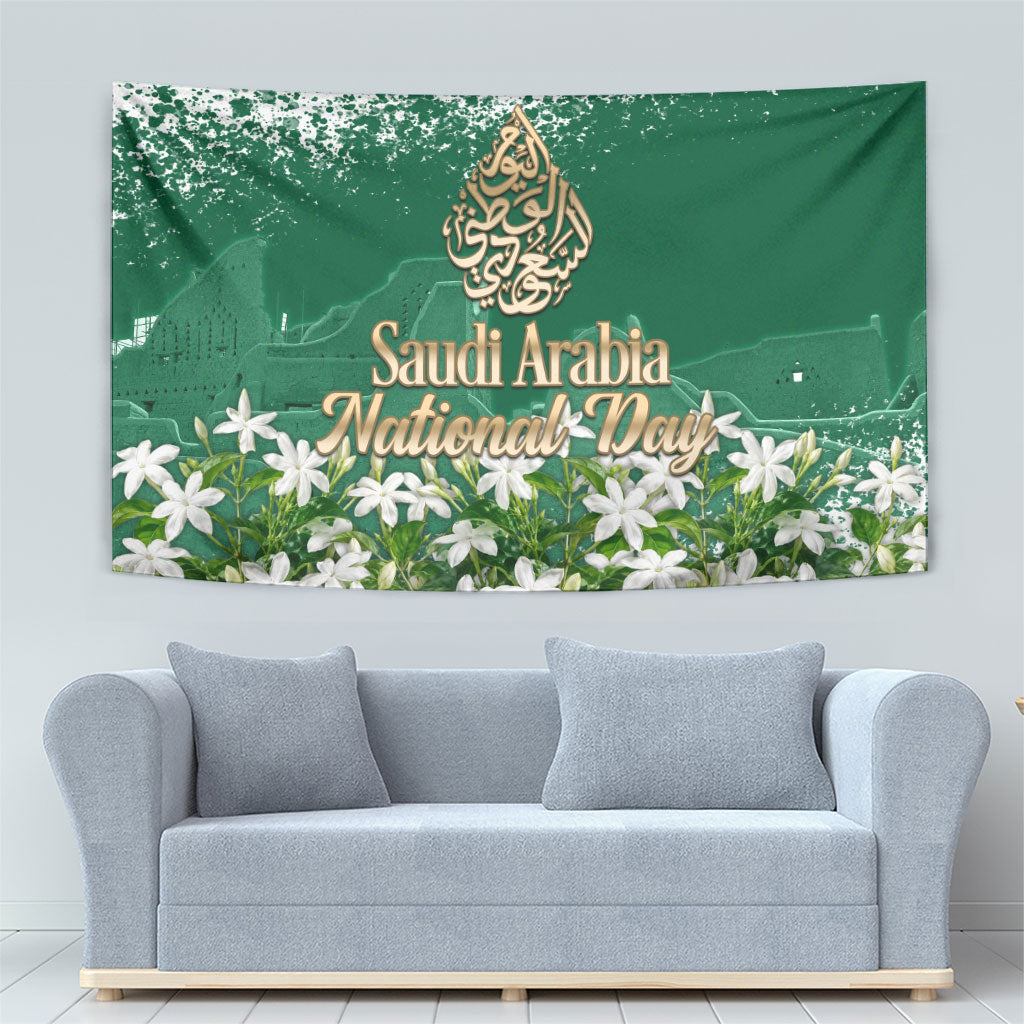 Saudi Arabia National Day Tapestry White Jasmine Arabic Calligraphy Cultural Pride