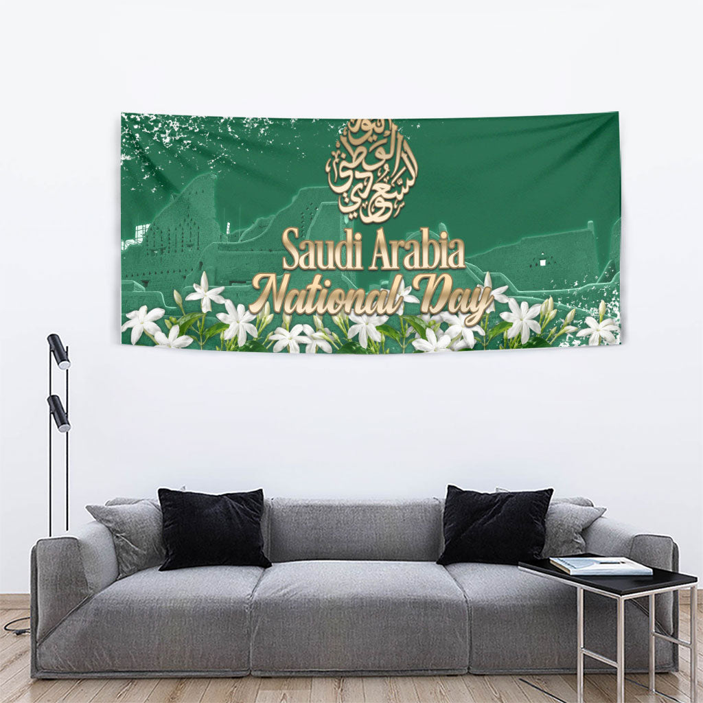 Saudi Arabia National Day Tapestry White Jasmine Arabic Calligraphy Cultural Pride