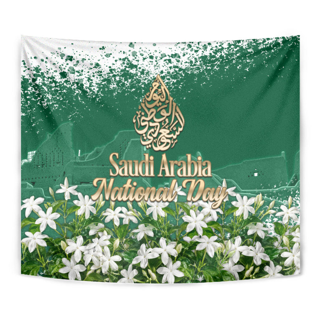 Saudi Arabia National Day Tapestry White Jasmine Arabic Calligraphy Cultural Pride