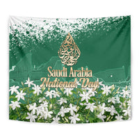 Saudi Arabia National Day Tapestry White Jasmine Arabic Calligraphy Cultural Pride