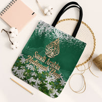 Saudi Arabia National Day Tote Bag White Jasmine Arabic Calligraphy Cultural Pride