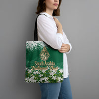 Saudi Arabia National Day Tote Bag White Jasmine Arabic Calligraphy Cultural Pride