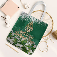 Saudi Arabia National Day Tote Bag White Jasmine Arabic Calligraphy Cultural Pride