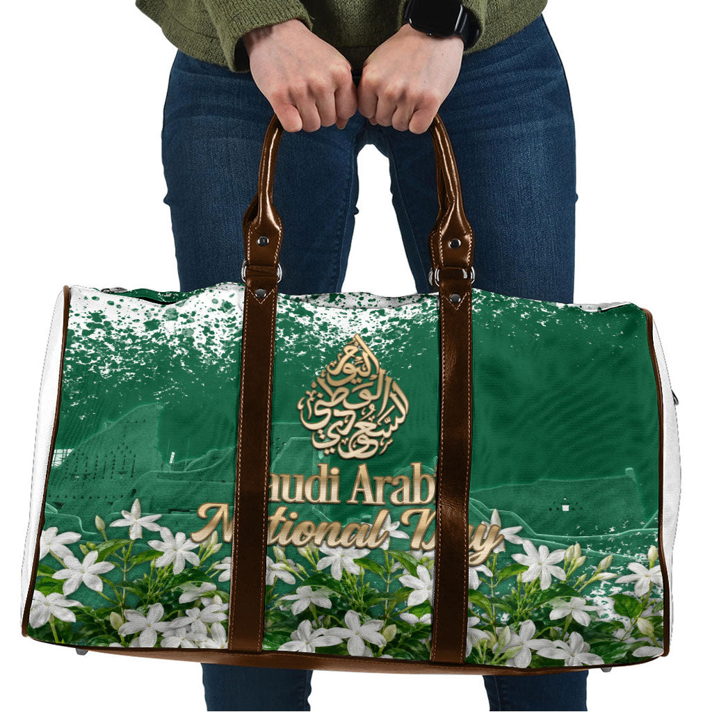 Saudi Arabia National Day Travel Bag White Jasmine Arabic Calligraphy Cultural Pride