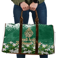 Saudi Arabia National Day Travel Bag White Jasmine Arabic Calligraphy Cultural Pride