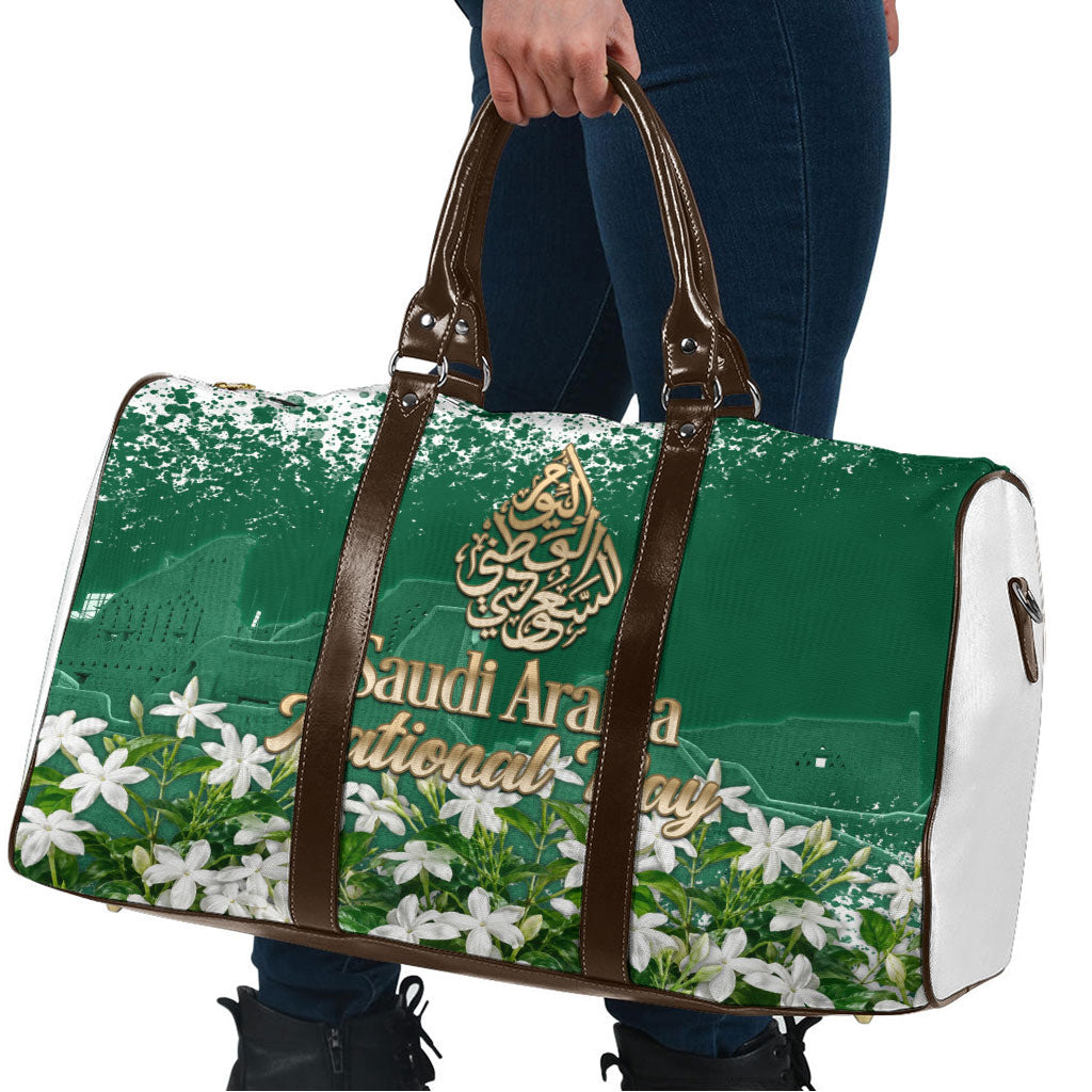 Saudi Arabia National Day Travel Bag White Jasmine Arabic Calligraphy Cultural Pride