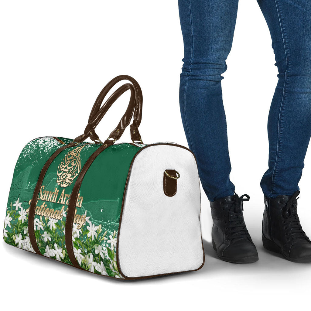 Saudi Arabia National Day Travel Bag White Jasmine Arabic Calligraphy Cultural Pride