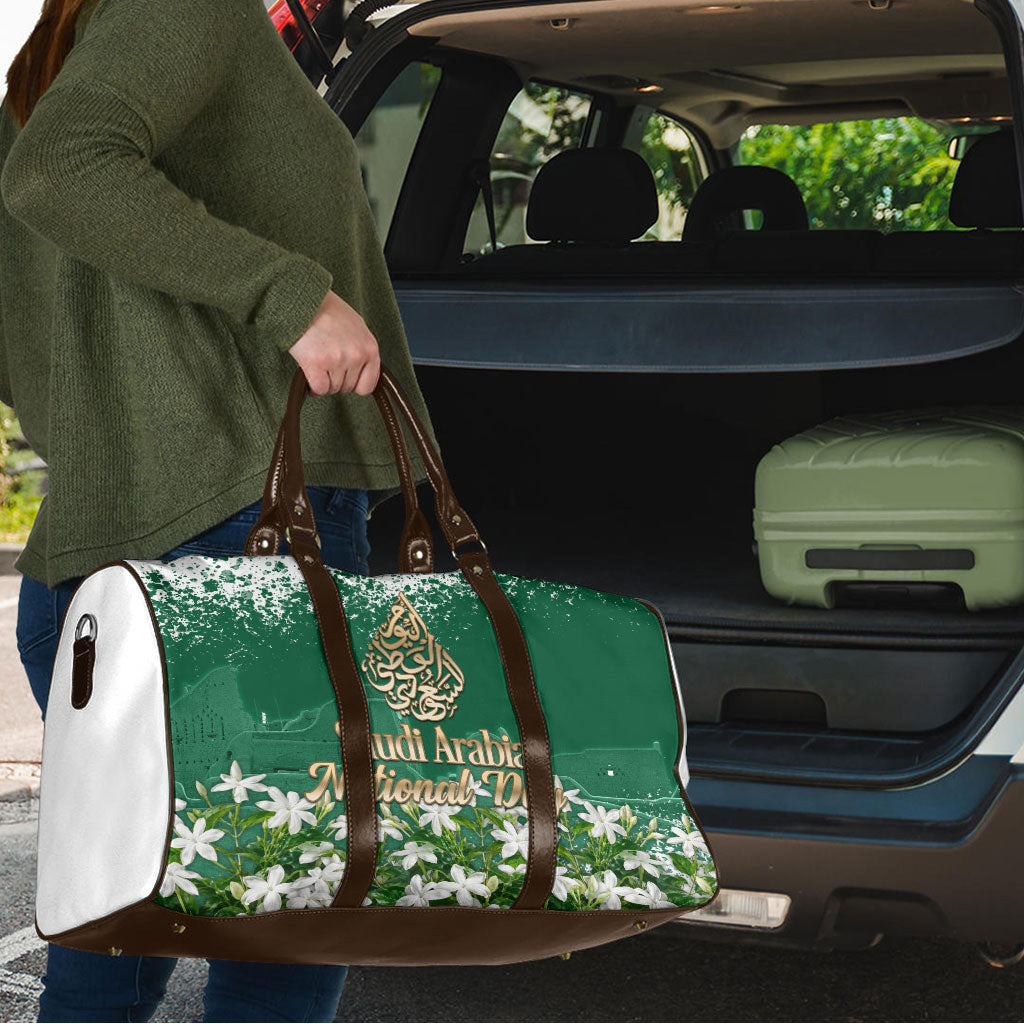 Saudi Arabia National Day Travel Bag White Jasmine Arabic Calligraphy Cultural Pride