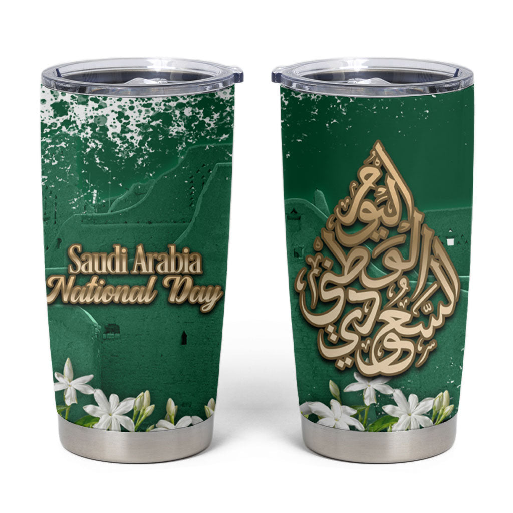 Saudi Arabia National Day Tumbler Cup White Jasmine Arabic Calligraphy Cultural Pride