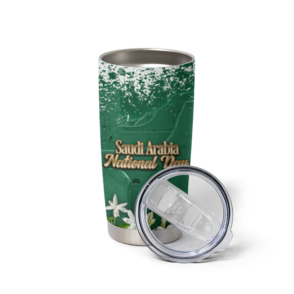 Saudi Arabia National Day Tumbler Cup White Jasmine Arabic Calligraphy Cultural Pride