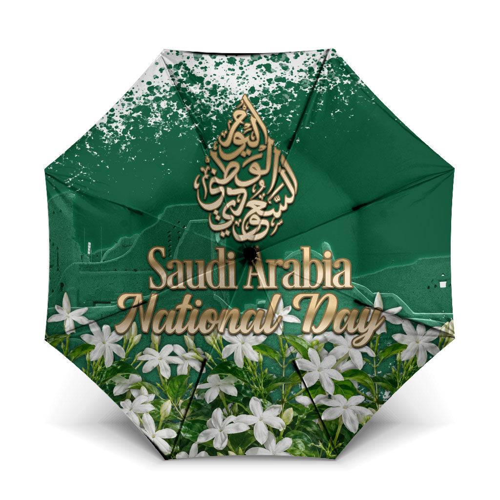 Saudi Arabia National Day Umbrella White Jasmine Arabic Calligraphy Cultural Pride