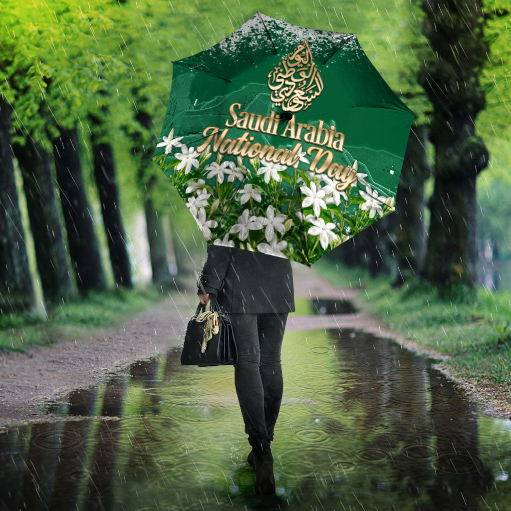 Saudi Arabia National Day Umbrella White Jasmine Arabic Calligraphy Cultural Pride