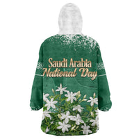 Saudi Arabia National Day Wearable Blanket Hoodie White Jasmine Arabic Calligraphy Cultural Pride