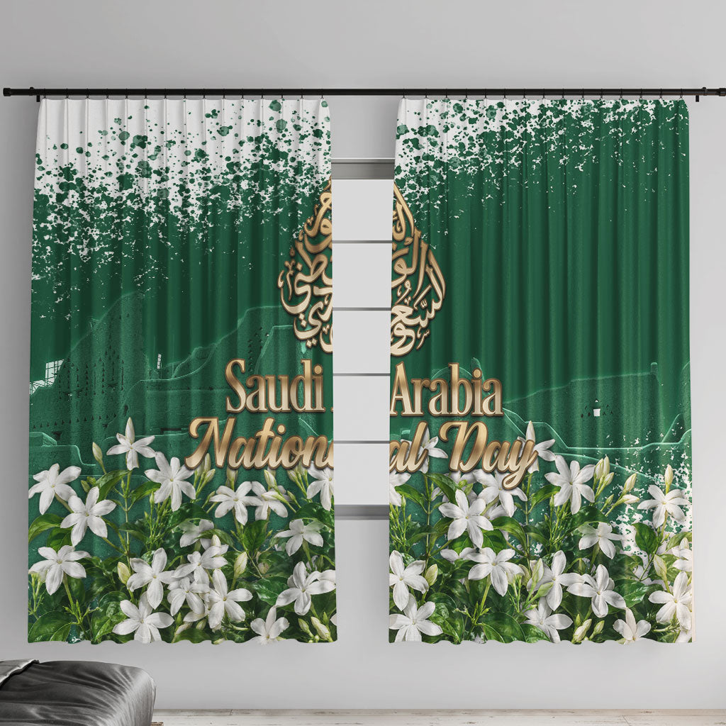 Saudi Arabia National Day Window Curtain White Jasmine Arabic Calligraphy Cultural Pride