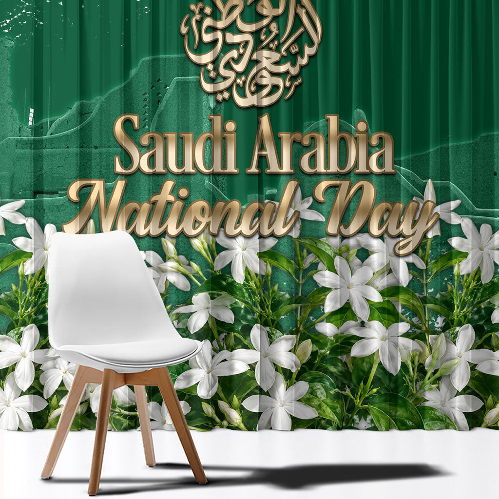 Saudi Arabia National Day Window Curtain White Jasmine Arabic Calligraphy Cultural Pride