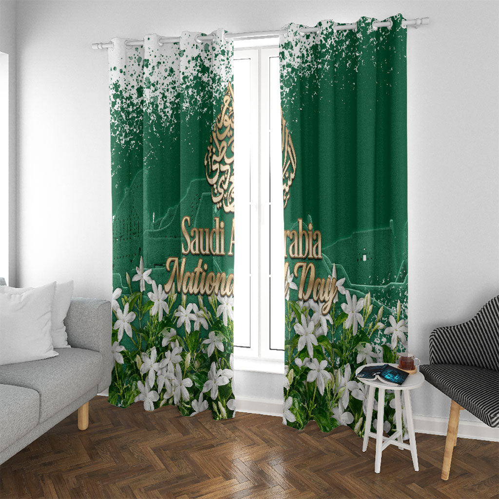 Saudi Arabia National Day Window Curtain White Jasmine Arabic Calligraphy Cultural Pride