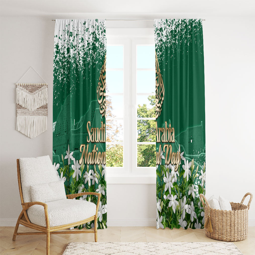 Saudi Arabia National Day Window Curtain White Jasmine Arabic Calligraphy Cultural Pride