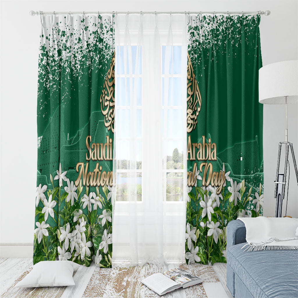 Saudi Arabia National Day Window Curtain White Jasmine Arabic Calligraphy Cultural Pride