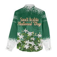 Saudi Arabia National Day Women Casual Shirt White Jasmine Arabic Calligraphy Cultural Pride