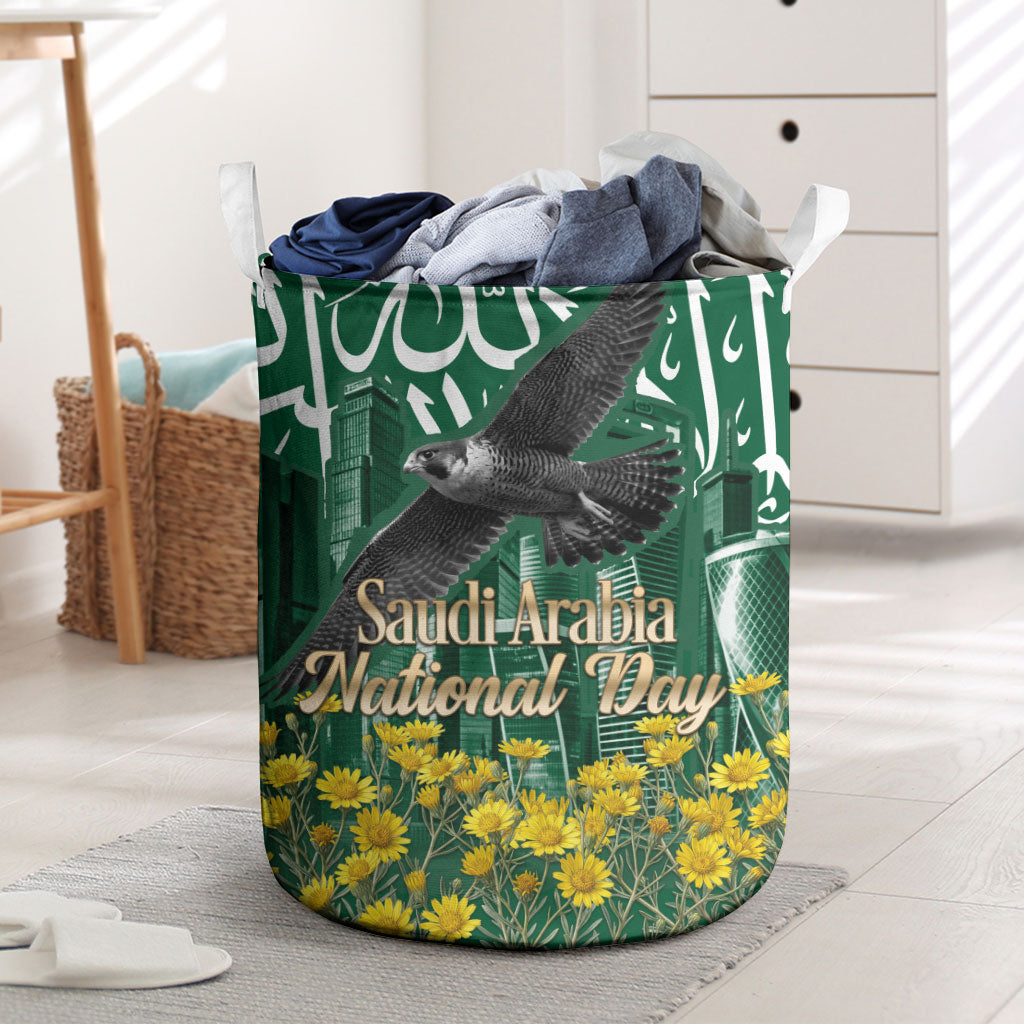 Saudi Arabia National Day Laundry Basket Falcon Skyline Arabic Calligraphy Cultural Pride