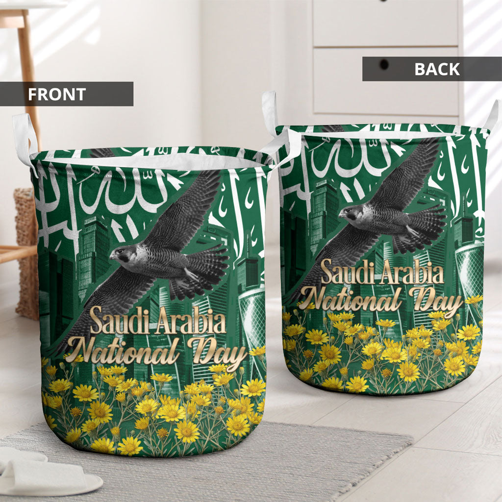 Saudi Arabia National Day Laundry Basket Falcon Skyline Arabic Calligraphy Cultural Pride
