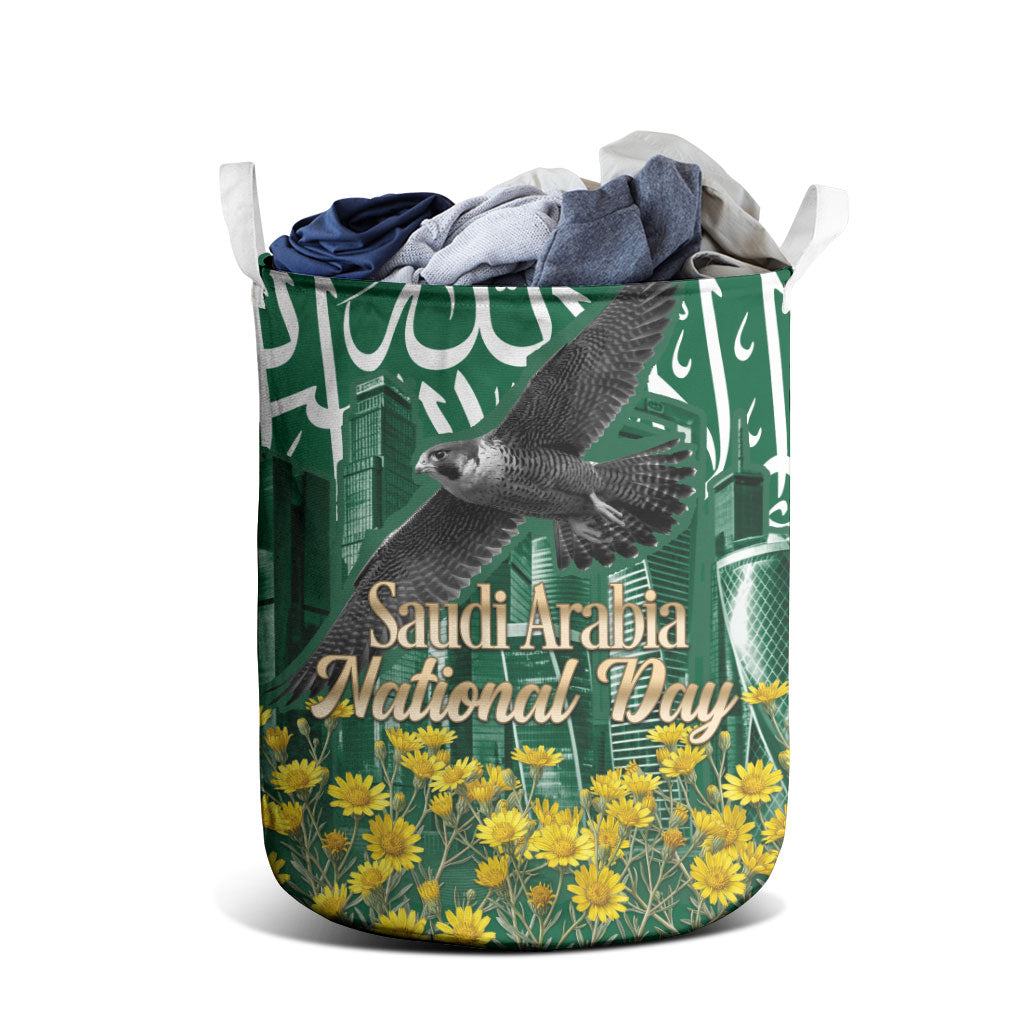 Saudi Arabia National Day Laundry Basket Falcon Skyline Arabic Calligraphy Cultural Pride