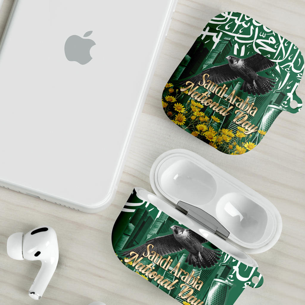 Saudi Arabia National Day AirPods Case Falcon Skyline Arabic Calligraphy Cultural Pride
