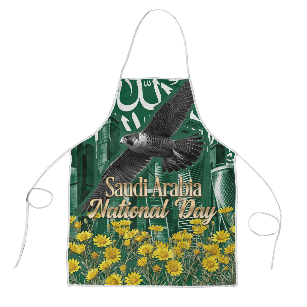 Saudi Arabia National Day Apron Falcon Skyline Arabic Calligraphy Cultural Pride