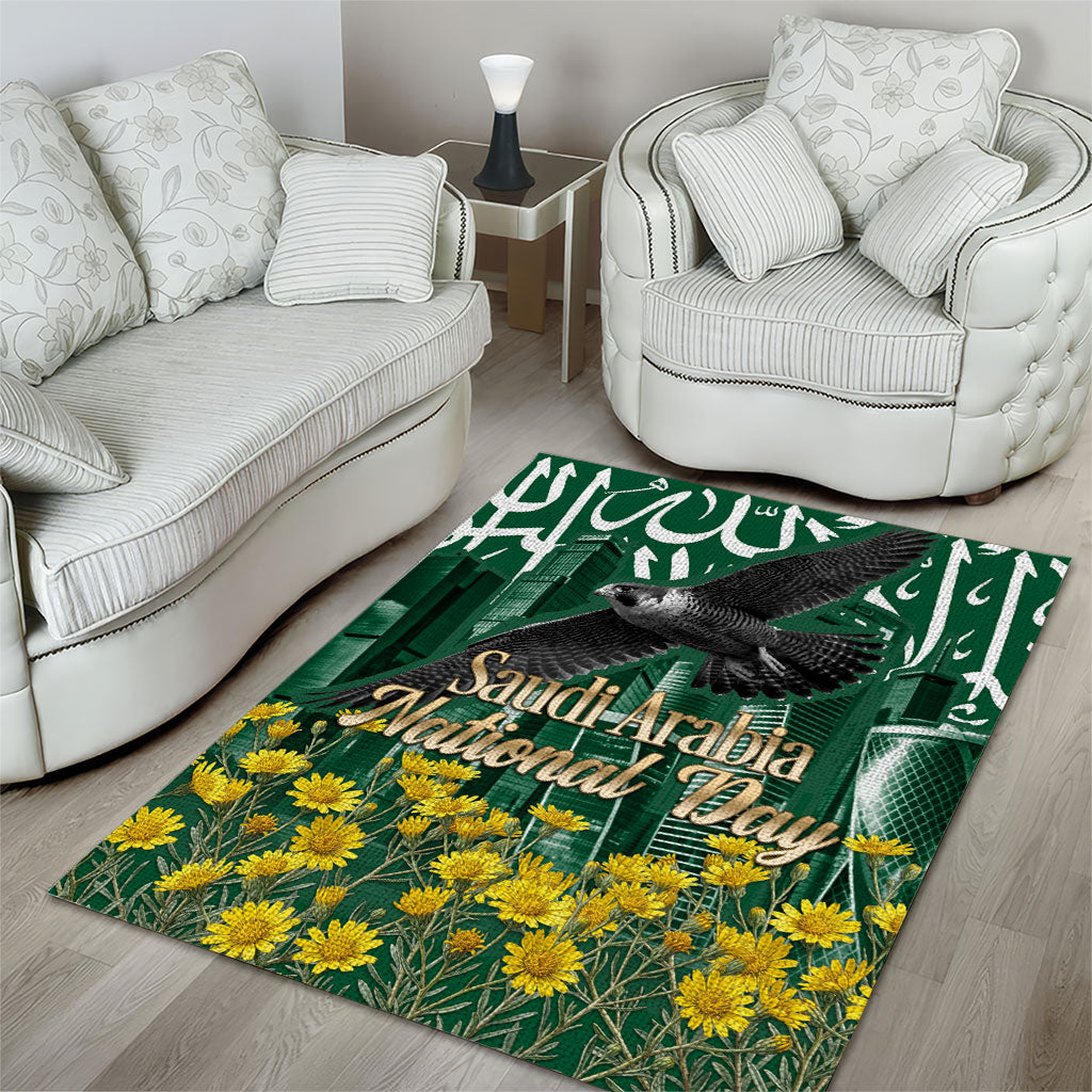 Saudi Arabia National Day Area Rug Falcon Skyline Arabic Calligraphy Cultural Pride